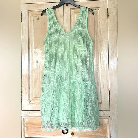 URBAN OUTFITTERS-Staring at the Stars-LACE TEAL MINI DRESS - Picture 1 of 4